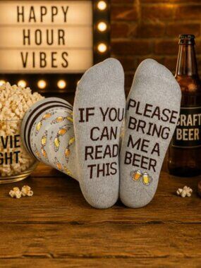 Saucey Socks “Please Bring Me a Beer” Knee‑High Socks – Funny Beer Gift – Size L